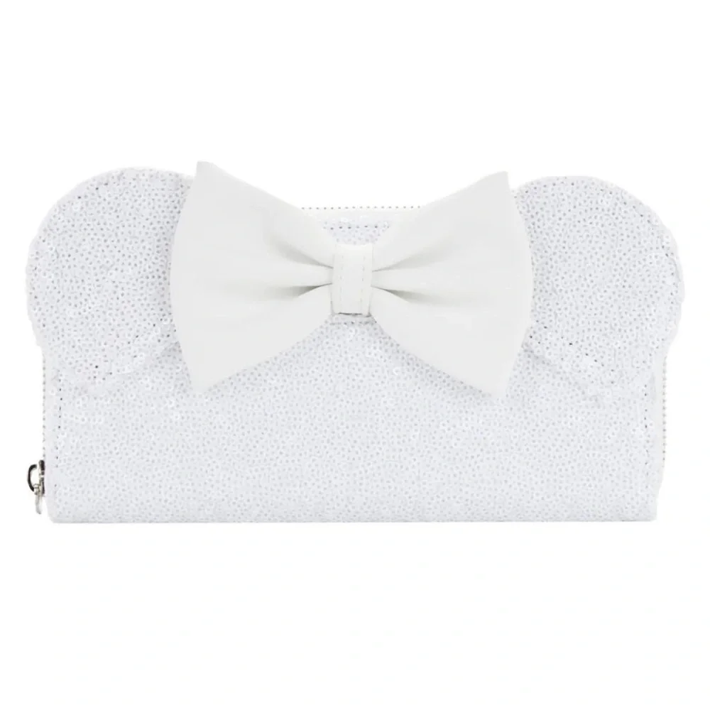 2pc. Loungefly Ltd Ed Minnie Mouse White Sequin Wedding Crossbody Bag & Wallet